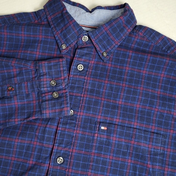 Tommy Hilfiger Mens Large Tall LT Plaid Button Down Long Sleeve Shirt Pocket - Picture 1 of 7